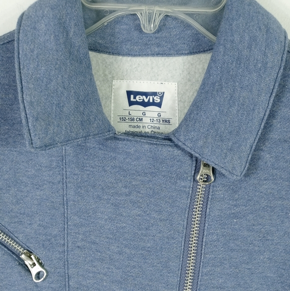 Levi's Full Zip Asymmetrical Jacket Blue Pockets Girls Large 12-13 years  NEW - Picture 2 of 11